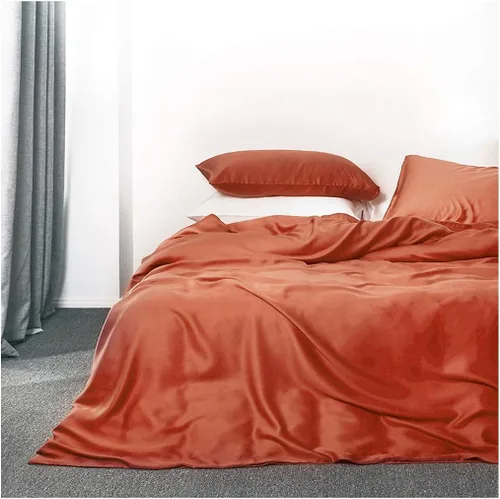 Miniatura 14 de Juego de ropa de cama de lujo de algodón egipcio, de color liso, de satén de alta densidad de hilos largos, sedoso, suave, transpirable, de primera