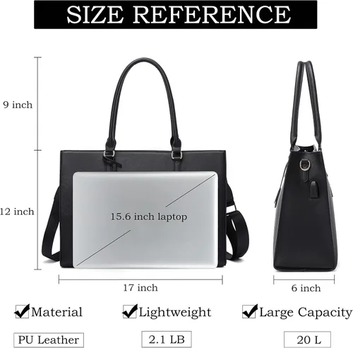 Miniatura 5 de Bolsa para laptop para mujer, de 17 pulgadas, bolsas de trabajo casuales con puerto de carga USB, bolsa de mano para portátil con bolso de mano Negro