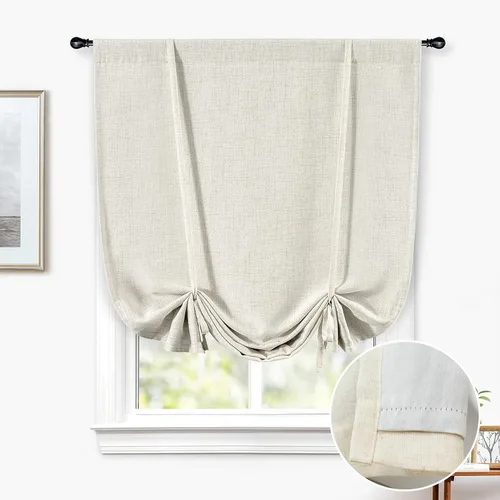 DriftAway - Cortinas de Lino con Doble Capa, Blackout, de Atar, con Aislaje Térmico, Totalmente Forradas, Estilo Globo Romano, para Baño, con Lino