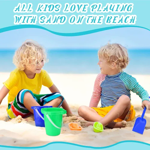 Miniatura 7 de Didaey Cubos y palas de playa de 7.5 pulgadas, cubos de arena de plástico, palas de arena de construcción de castillos para niños y niñas, juguetes