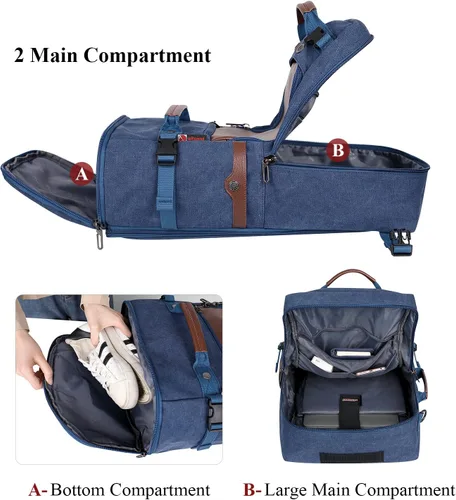 Miniatura 5 de Witzman - Mochila de viaje para hombre estilo vintage de lona, 21 pulgadas azul), A2021 big size Blue 22.5 pulgadas azul