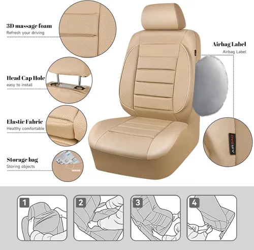 Miniatura 5 de CAR PASS Juego completo de fundas de asiento de cuero, universal, resistentes al agua, soporte de respaldo de espuma 3D, comodidad de lujo, 5