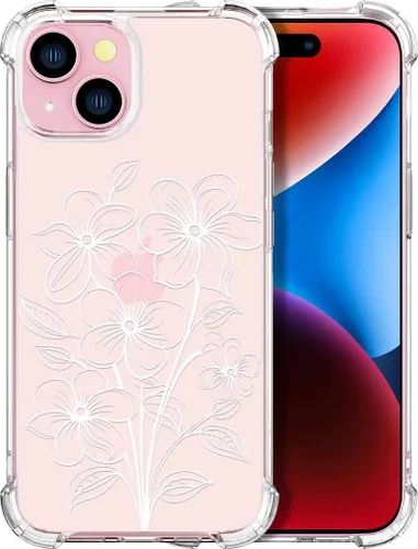 Miniatura 44 de Compatible con iPhone 14, funda transparente y bonita para mujeres y niñas, diseño floral, diseño floral femenino, funda para teléfono 14