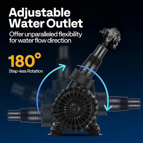 Miniatura 3 de VIVOHOME Bomba de agua sumergible de 120W 2700GPH con salida de agua ajustable de 180°, elevación alta de 15.1 pies para fuentes en cascada, pecera