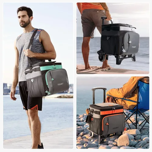 Miniatura 7 de TOURIT Enfriador plegable para 50 latas, a prueba de fugas, con ruedas y carrito todo terreno para playa, campamento, patio, viajes, al aire libre