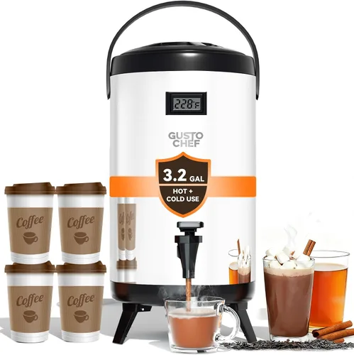 Dispensador de bebidas aislado – Dispensador térmico de té frío y caliente – Acero inoxidable de 12 L/3.2 galones con espita para té, café, leche,
