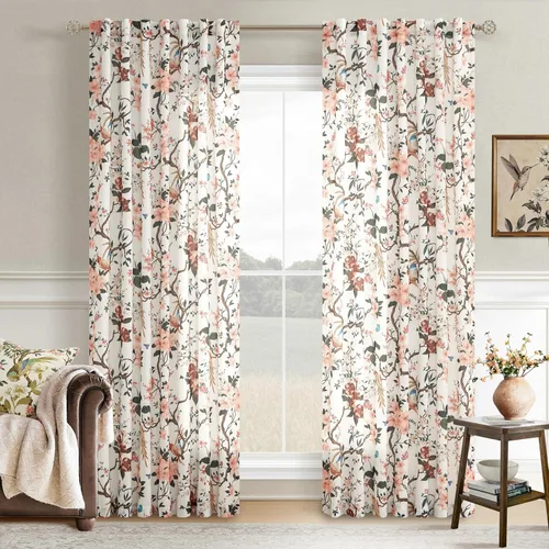 Miniatura 32 de Cortinas de lino florales azules y amarillas, estilo vintage, bohemio, de 63 pulgadas, 2 paneles con pestaña trasera para sala de estar