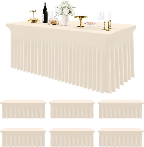 Miniatura 25 de Smiry Mantel de Spandex Paquete de 6, Mantel Elástico Ajustable Extensible para Mesas Rectangulares de 4 Pies, Cubierta de Mesa Impermeable Lavable