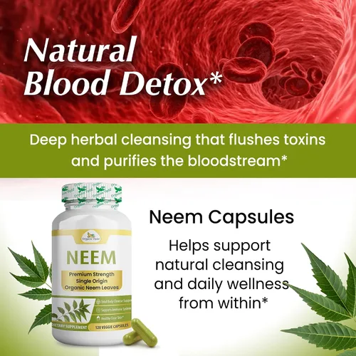 Miniatura 8 de Organic Veda Cápsulas de Neem, suplemento a base de hierbas sin OMG fabricado con hoja de neem orgánica pura para una piel sana y clara y el sistema