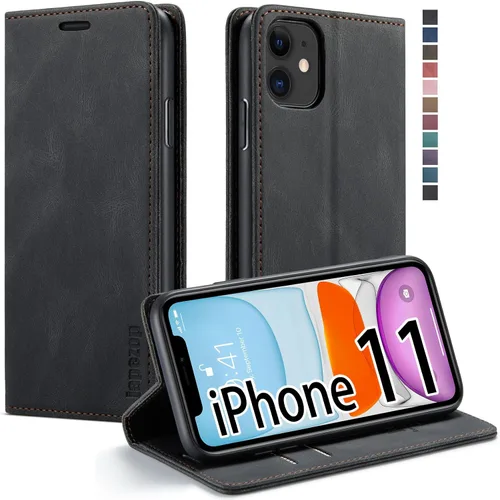 japezop Funda compatible con iPhone 11, iPhone 11 con bloqueo RFID, soporte de tarjetero, funda de cuero con tapa para iPhone 11 de 6.1 pulgadas
