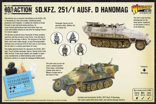 Miniatura 6 de Warlord Games German Army Sd.Kfz 251/1 ausf D Hanomag halftrack - 1:56 / 1.102 in - Modelo de vehículo a escala de plástico para Bolt Action