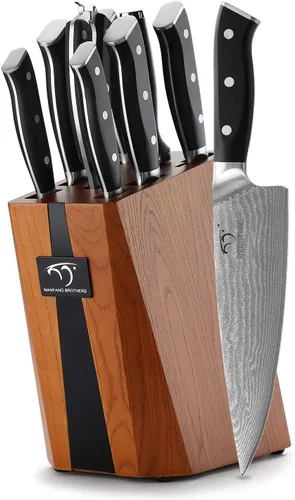 Miniatura 10 de Juego de cuchillos de cocina, juego de cuchillos de cocina de Damasco de 18 piezas con bloque, mango ergonómico de ABS para juego de cuchillos