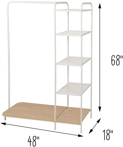 Miniatura 3 de Honey-Can-Do Perchero para ropa, perchero con estante de madera, independiente, fácil de montar, metal resistente, solución de almacenamiento