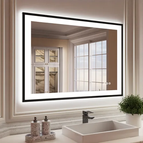 Miniatura 22 de ISKM Espejo LED con marco para baño de 40"x30", espejo de baño LED regulable con luces, antivaho, espejo iluminado frontal y retroiluminado de 3