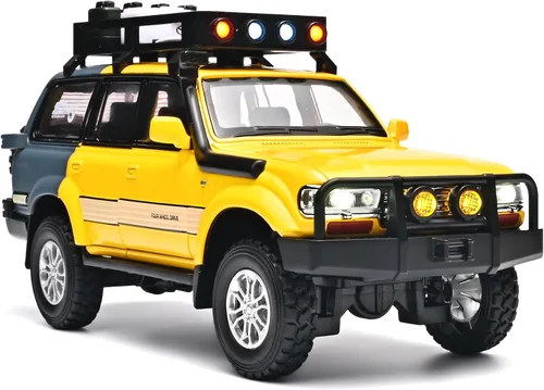 Miniatura 8 de OANMYJJO Autos para niños 1/24 de Land Cruiser LC80 modelo de coche fundido a presión, autos de tracción con luz y sonido, modelo de auto Naranja
