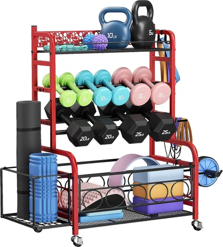 Miniatura 10 de VOPEAK - Estante de pesas ajustable para gimnasio en casa, estante de almacenamiento para esterilla de yoga, pesas rusas y equipo de entrenamiento