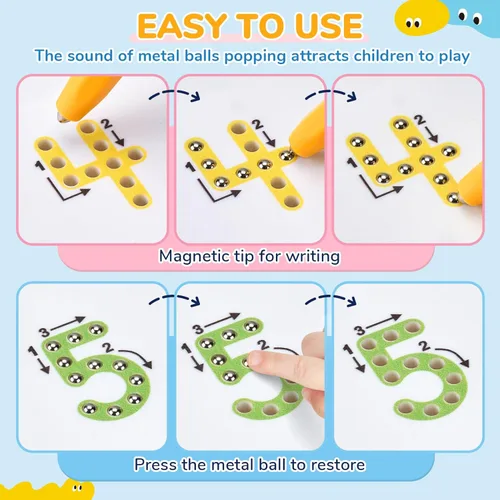 Miniatura 4 de JoyCat Tabla magnética de doble cara para trazado de números, números 2 en 1, 1 a 20, juguetes de escritura para niños pequeños y niños