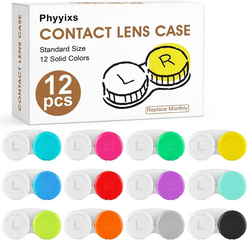 Paquete de 12 fundas coloridas para lentes de contacto, caja de almacenamiento a granel con 12 colores, a prueba de fugas y duradera, kit de