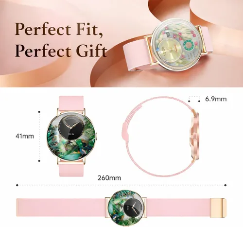 Miniatura 6 de Relojes inteligentes para mujer, pulseras pequeñas, correa de silicona rosa de 1.614 in, reloj inteligente con llamada Bluetooth, pantalla AMOLED