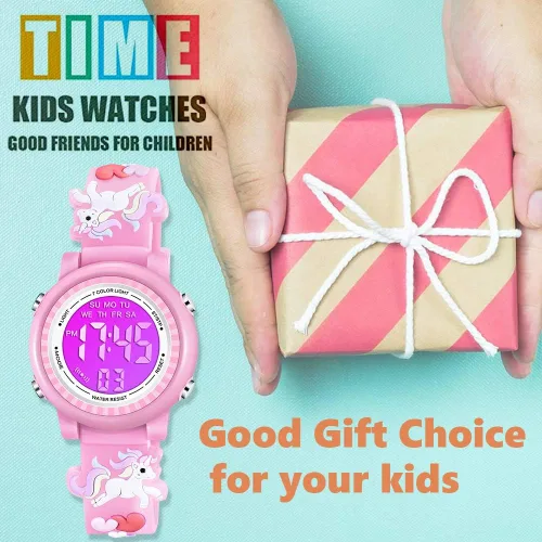 Miniatura 7 de Venhoo Kids Watches 3D Cartoon Waterproof 7 Color Lights Toddler Wrist Digital Watch with Alarm Stopwatch for 3-10 Year Girls Little Child