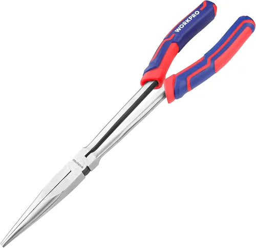 WORKPRO Alicates de punta de aguja extra largos de 11" de primera calidad, abrazadera de papel de precisión, acero CRV resistente, empuñadura suave