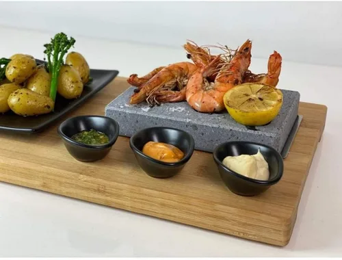 Miniatura 8 de Black Rock Grill Bistec, parrilla de piedra caliente - Roca caliente chisporroteante, parrilla de interior, piedra de cocción con moldes negros mate