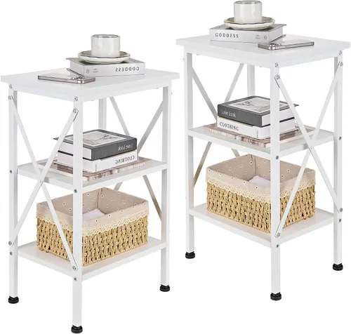 Miniatura 11 de VECELO Mesa auxiliar, mesita de noche, mesas auxiliares de sala de estar de 24 pulgadas de alto, mesitas de noche reforzadas con diseño X, mesa