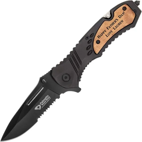 Miniatura 3 de Cuchillo de Bolsillo Palmetto Wood Shop - Regalos Grabados con Láser para Hombres, Cuchillo Personalizado para Caza, Acampada, Uso Diario - Cuchilla
