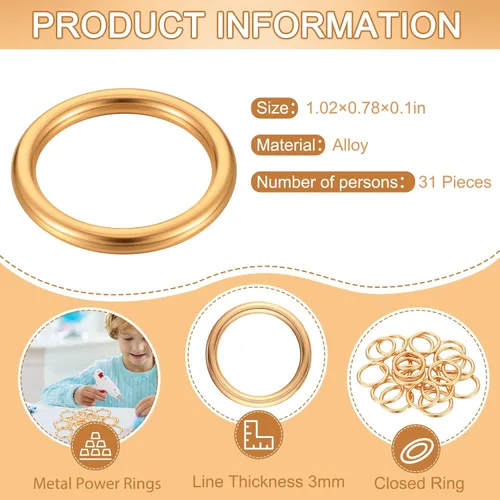 Miniatura 2 de Chalyna 31 anillos dorados de metal para atrapasueños, con bolsas de organza con cordón dorado (1 x 0.8 pulgadas)