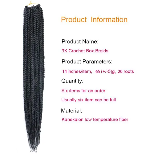 Miniatura 2 de 6 paquetes/lote (14/18/24/30) pulgadas, 0.4 in, 20 hebras por paquete, 3 extensiones de cabello trenzado de ganchillo finas, diámetro 3X