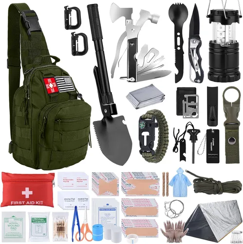 Miniatura 9 de Kit de supervivencia, regalos para Navidad para hombres y mujeres, 251 piezas de equipo de supervivencia de emergencia y suministros, kit de Negro