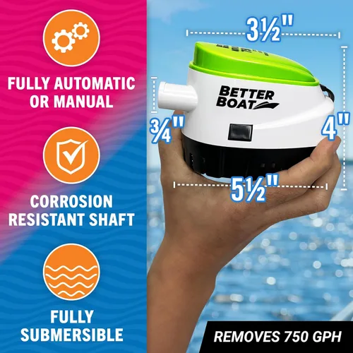 Miniatura 4 de Bombas de sentina automáticas para barcos 12 V 750 GPH Bomba de sentina automática sumergible con interruptor de flotador integrado, salida de 3/4