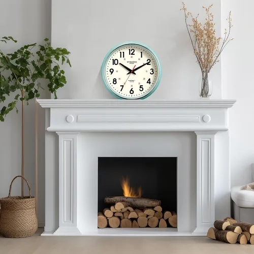 Miniatura 6 de Reloj de pared de metal de 12.4 pulgadas, relojes de pared vintage retro, estilo campestre, silencioso, sin tictac, fácil de leer para sala de Verde
