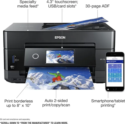 Miniatura 3 de Epson Expression Premium XP-7100 Impresora fotográfica inalámbrica a color con ADF, escáner y copiadora, negro, papel fotográfico pequeño y ultra