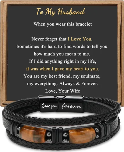 Regalos únicos para el día del padre para hombres, pulsera de cuero para hombres, papá, novio, hijo, nieto, hermano, te amo para siempre, piedra de