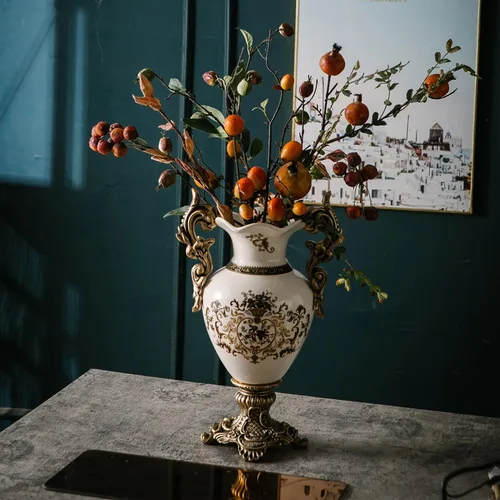 Miniatura 3 de Jarrón moderno de mesa alta, jarrones grandes de cerámica para decoración del hogar, florero rosa clásico creativo de 16.5 pulgadas, recipiente