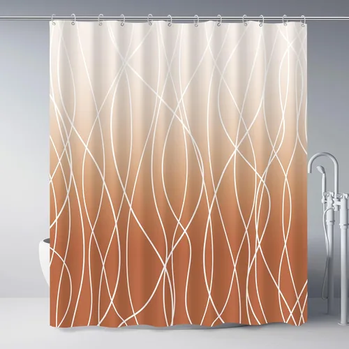 Miniatura 11 de Juego de cortinas de ducha azul egeo para baño con ganchos, cortinas de baño decorativas repelentes al agua y lavables con rayas blancas, 72 x 72