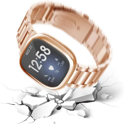 Miniatura 4 de Maxjoy Compatible con Fitbit Sense/Versa 3 bandas, Versa3 correa de metal grande de acero inoxidable con funda protectora para hombres y mujeres