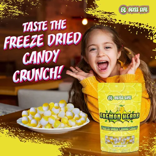 Miniatura 6 de Fremon Heads - Caramelo de fruta de limón liofilizado de TikTok, Dulces Crujientes ASMR, aperitivos agridulces para niños, aperitivo novedoso único