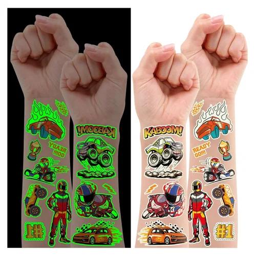 Miniatura 7 de Partywind 380 estilos (30 hojas) tatuajes luminosos para niños, estilos mixtos temporales tatuajes adhesivos con sirena/dinosaurio/espacio/pirata
