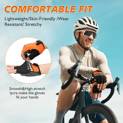 Miniatura 3 de Guantes de ciclismo con almohadilla absorbente de golpes, agarre extra, ajuste flexible, peso ligero, transpirable para hombres y mujeres ciclismo