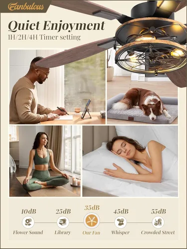 Miniatura 4 de Fanbulous - Ventilador de techo de granja con luz y control remoto, ventiladores de techo industriales enjaulados con motor reversible de 6 Negro