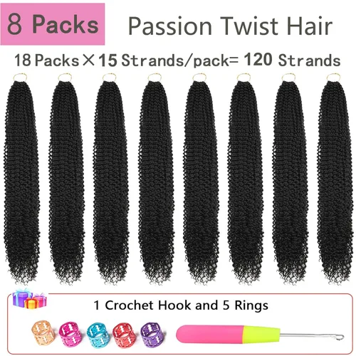 Miniatura 2 de Cabello Passion Twist de 30 pulgadas, 8 paquetes de cabello largo Passion Twist de ganchillo para mujeres, cabello ondulado trenzado, cabello