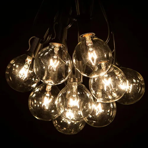 Miniatura 2 de Tira de luces para terrazas, 100 pies, con 100 focos transparentes G50, 130.00 volts Bombillas transparentes G50 de 100 pies - Cable negro