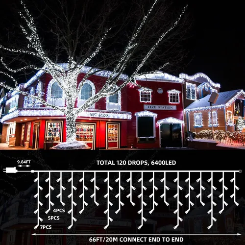 Miniatura 2 de Aurelema 640 luces LED de Navidad para exteriores, extra largas, 8 modos, impermeables, con 120 gotas, guirnalda de luces colgantes con control