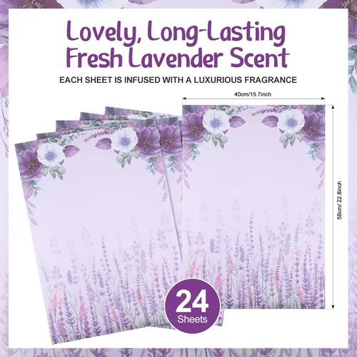 Miniatura 2 de 24 hojas de forros perfumados para cajones de 15.7 x 22.8 pulgadas, color lavanda, papel no adhesivo, estampado floral perfumado para armario