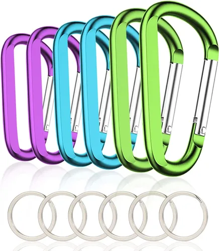 Clip tipo mosquetón (6 unidades), mosquetón grande de aluminio con forma de anillo en D de 3 pulgadas, con 6 ganchos de llavero (Negro)