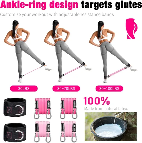 Miniatura 4 de Kit de barra de pilates Bbtops con bandas de resistencia, barra de pilates con bandas apilables, equipo de entrenamiento para piernas, cadera, Rosa
