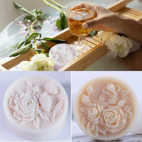 Miniatura 7 de 2 moldes redondos de jabón de flores para hacer jabón, molde de vela de resina rosa de silicona, molde de loción de bombas de baño, molde 3D para 2