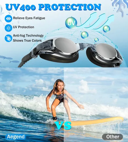 Miniatura 9 de Aegend - Paquete de 2 gafas para niños, gafas de natación para niños de 4 a 16 años, niños y niñas jóvenes, gafas de piscina antivaho, impermeables